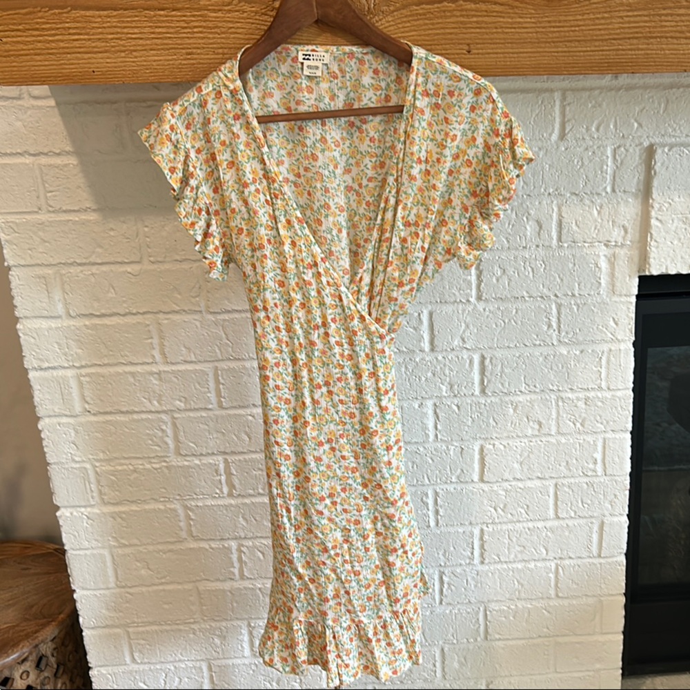 Billabong Yellow Ruffled wrap Tiered Sundress